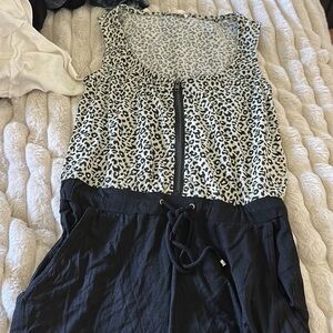 Size small leopard, and black jumpsuit